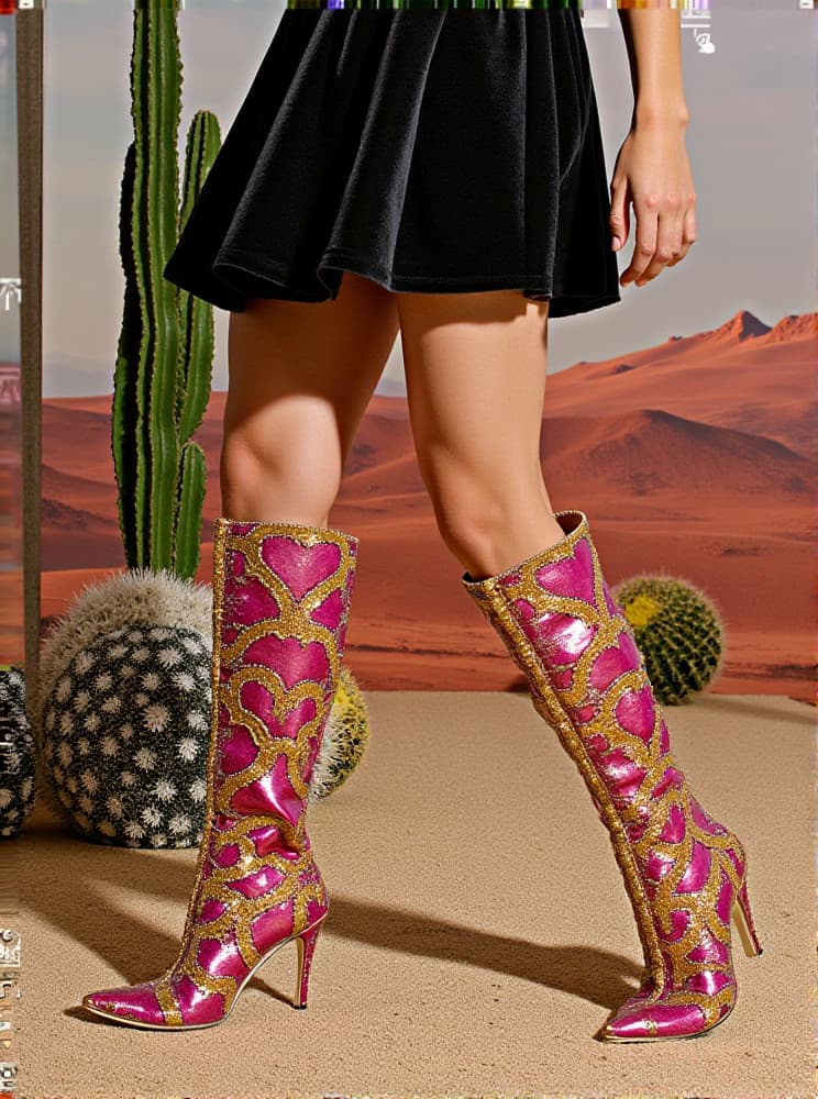 Tesni Floral Printed Rhinestone Boots