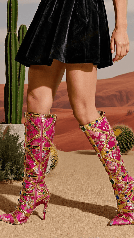 Tesni-Stiefel mit Blumenmuster und Strasssteinen