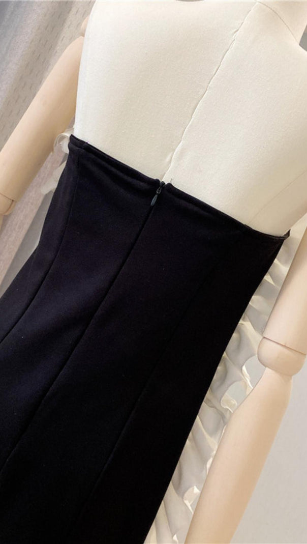 AIIZIE RUFFLE STRAPLESS BANDAGE MINI DRESS IN BLACK - product image