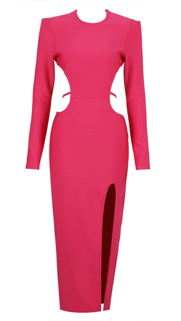 AIIZIE LONG SLEEVE OPEN BACK SLIT DRESS IN ROSE RED - product image