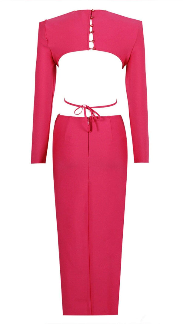 AIIZIE LONG SLEEVE OPEN BACK SLIT DRESS IN ROSE RED - product image