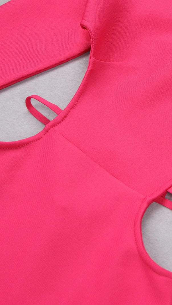 Long Sleeve Open Back Slit Dress in Rose Red