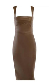 LEATHER STRAP MIDI DRESS