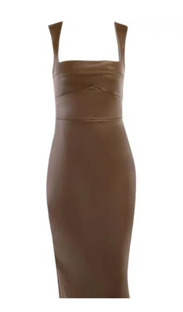 LEATHER STRAP MIDI DRESS