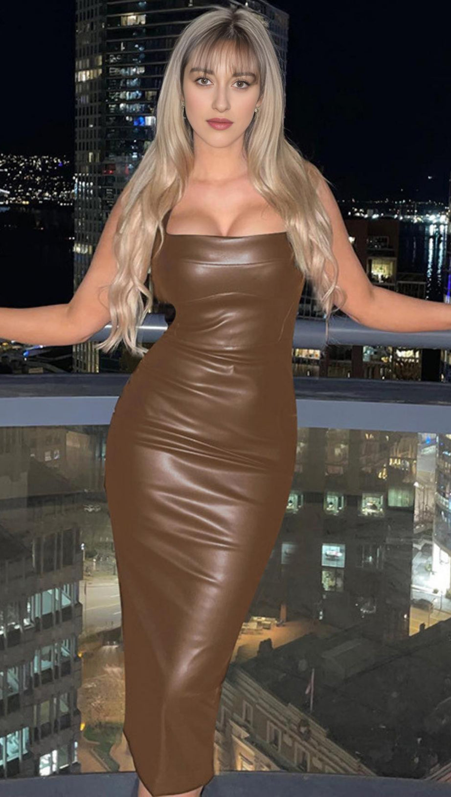 LEATHER STRAP MIDI DRESS