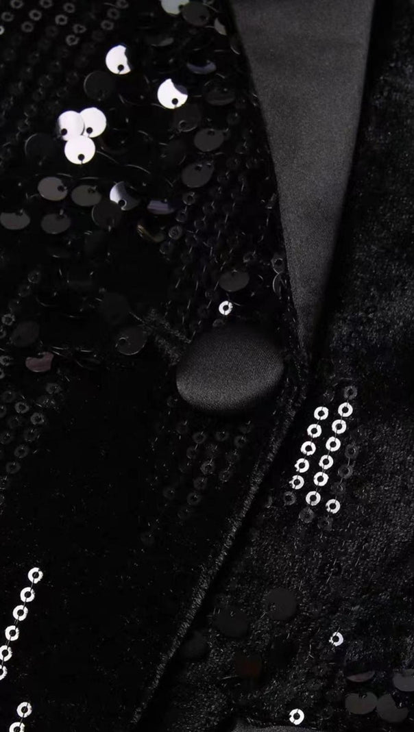 AIIZIE V NECK SEQUIN FEATHER BLAZER IN BLACK - product image