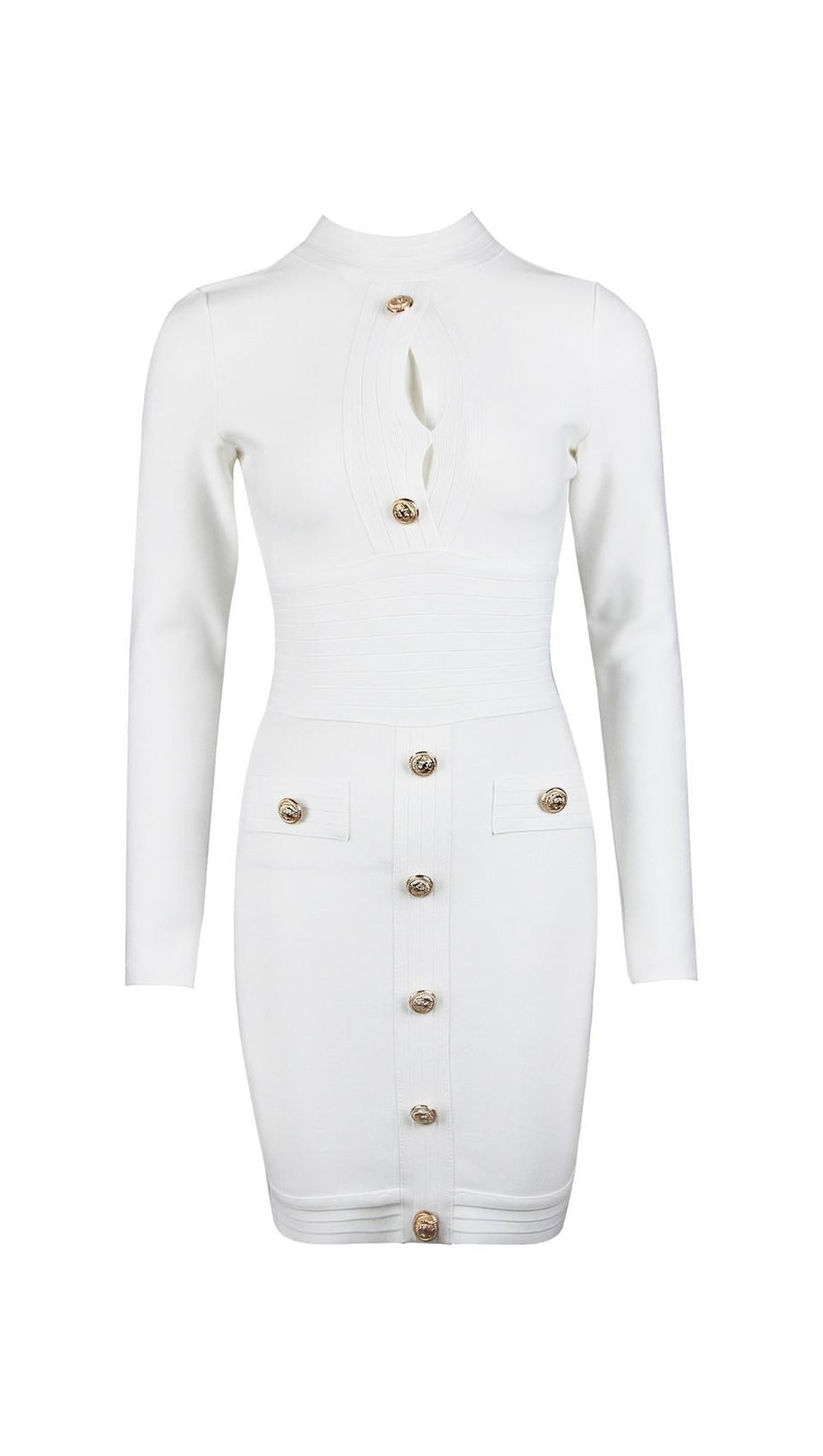 CUTOUT LONG SLEEVE MINI DRESS IN WHITE