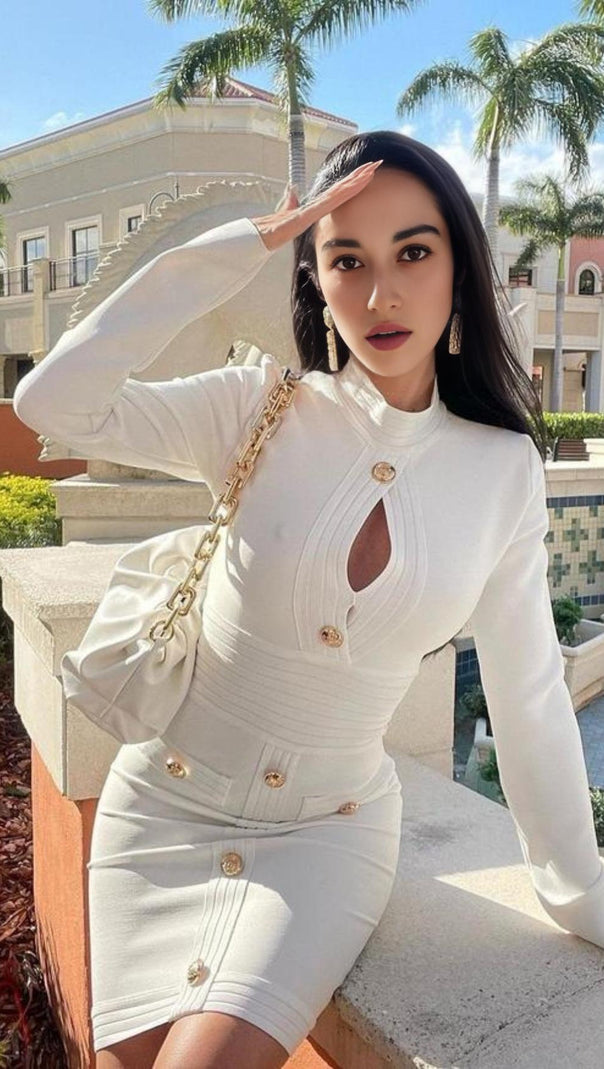 AIIZIE CUTOUT LONG SLEEVE MINI DRESS IN WHITE - product image