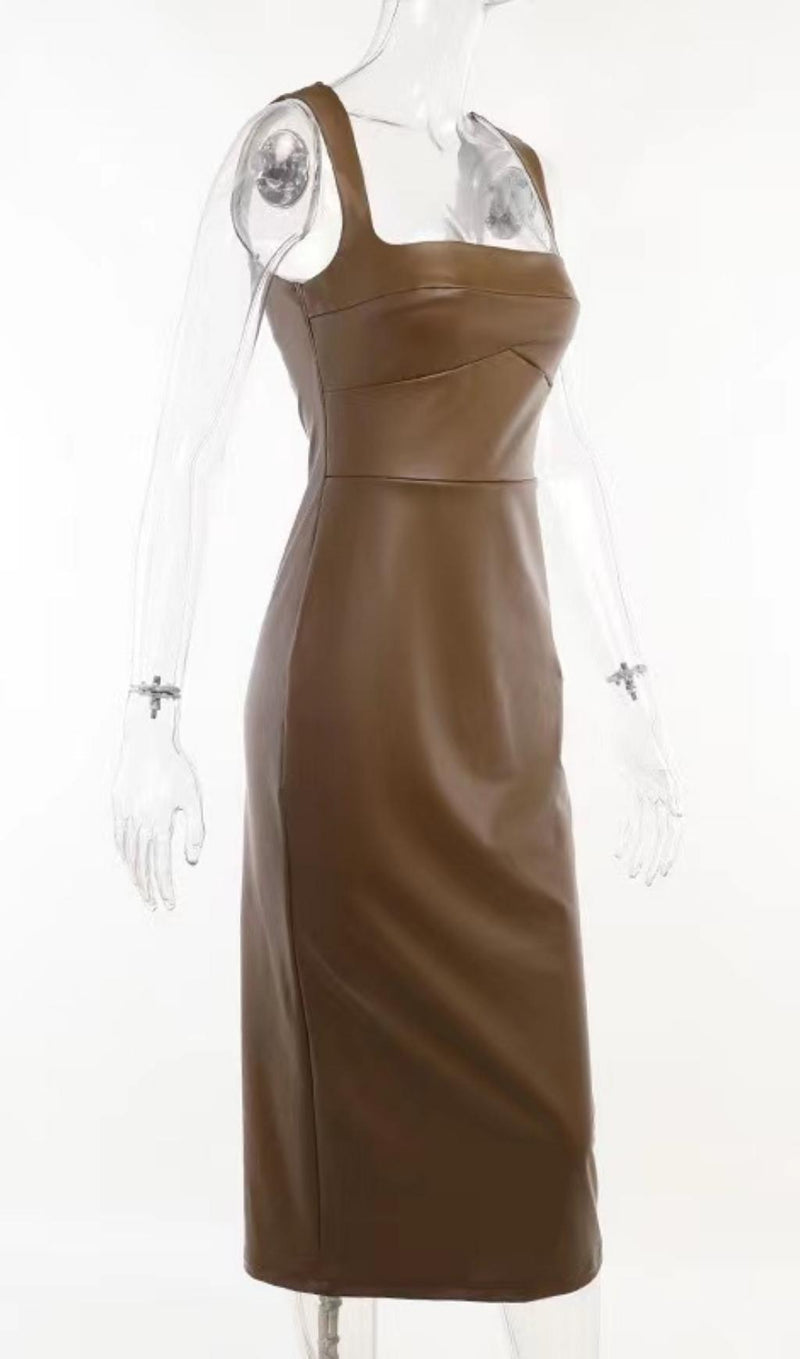 LEATHER STRAP MIDI DRESS