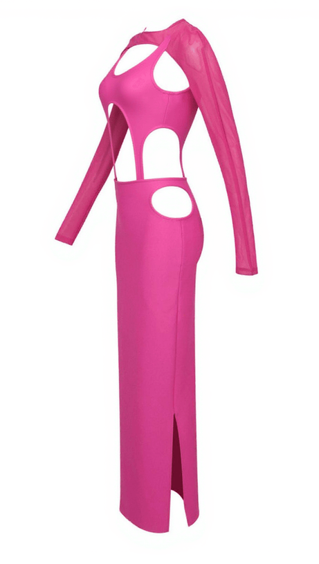 BRONWYN LONG SLEEVE CUTOUT SPLIT MAXI DRESS