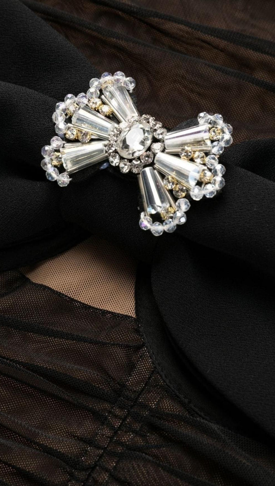 BOW MESH STRAPPY MIDI DRESS IN BLACK