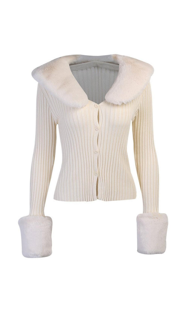 Beige Wool Collar Knit Top