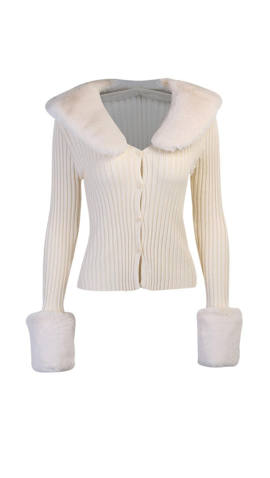 BEIGE STRICKTOP MIT WOLLKRAGEN