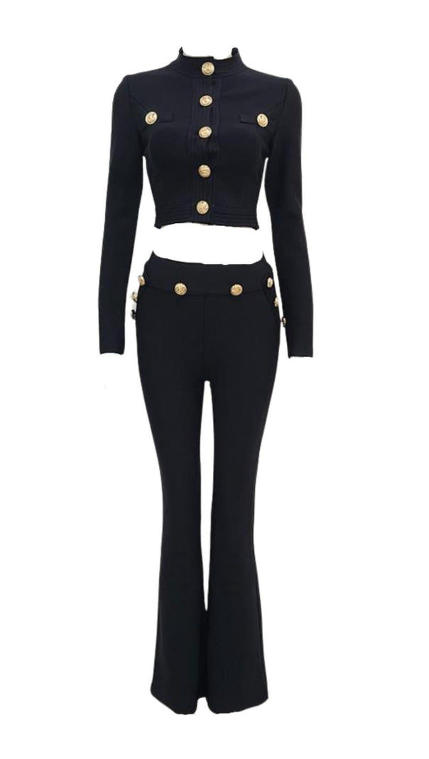 AIIZIE BLACK BUTTONS LONG SLEEVE TWO PIECES SUIT - product image