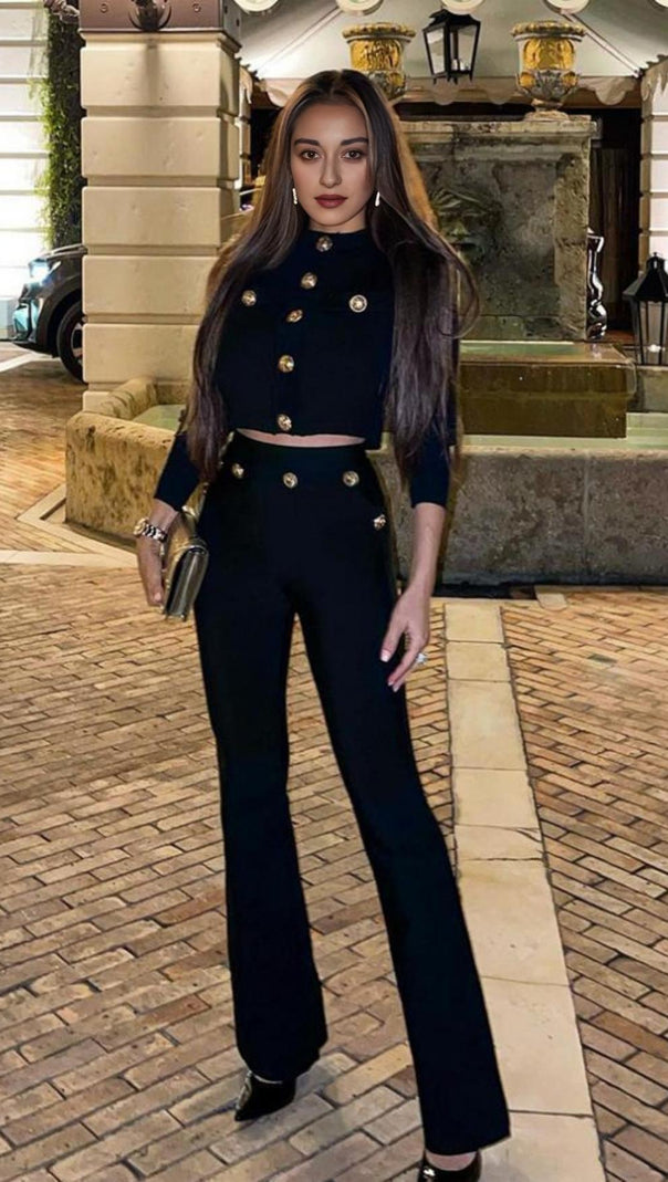 AIIZIE BLACK BUTTONS LONG SLEEVE TWO PIECES SUIT - product image