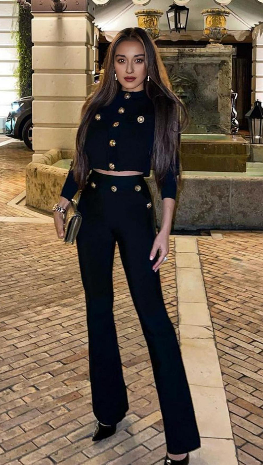 SCHWARZER KNÖPFE LANGARM ZWEITEILIGER ANZUG