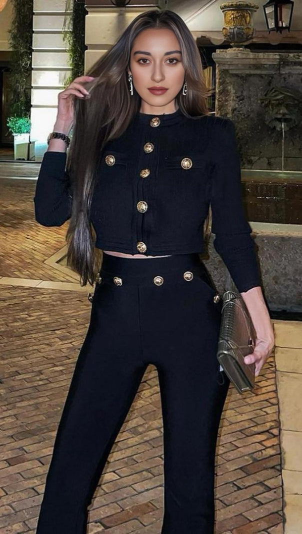 AIIZIE BLACK BUTTONS LONG SLEEVE TWO PIECES SUIT - product image