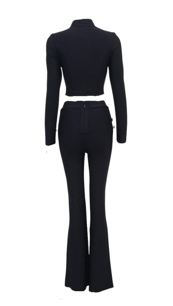 AIIZIE BLACK BUTTONS LONG SLEEVE TWO PIECES SUIT - product image