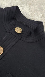 BLACK BUTTONS LONG SLEEVE TWO PIECES SUIT