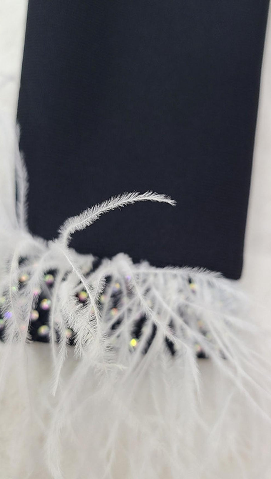 BLACK FEATHER LONG SLEEVE BANDAGE MAXI DRESS