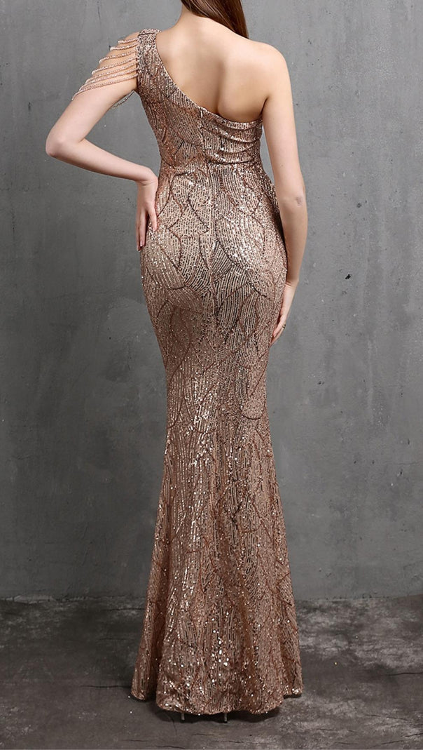 Champagne Cutout Sequin Maxi Dress