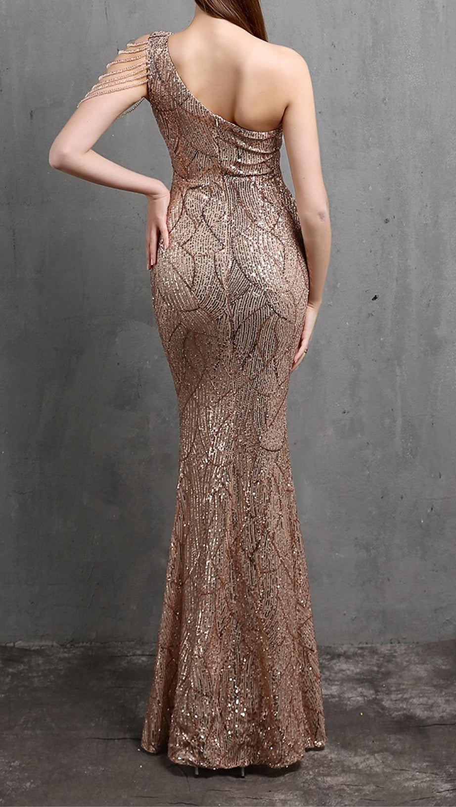 CHAMPAGNE CUTOUT SEQUIN MAXI DRESS