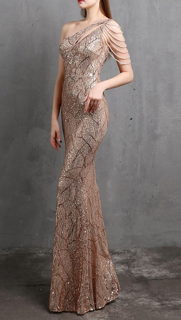 Champagne Cutout Sequin Maxi Dress