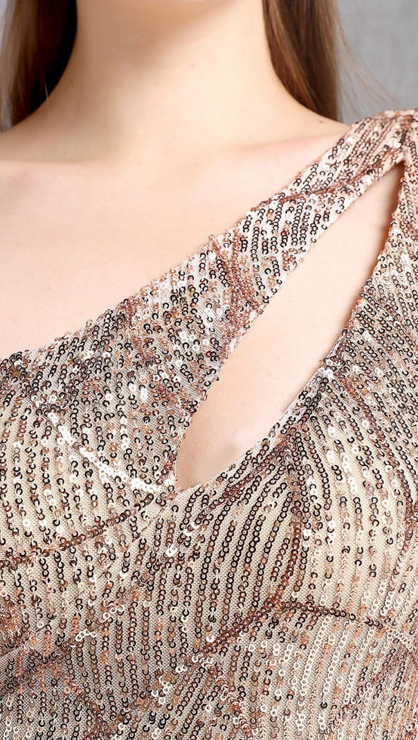 Champagne Cutout Sequin Maxi Dress
