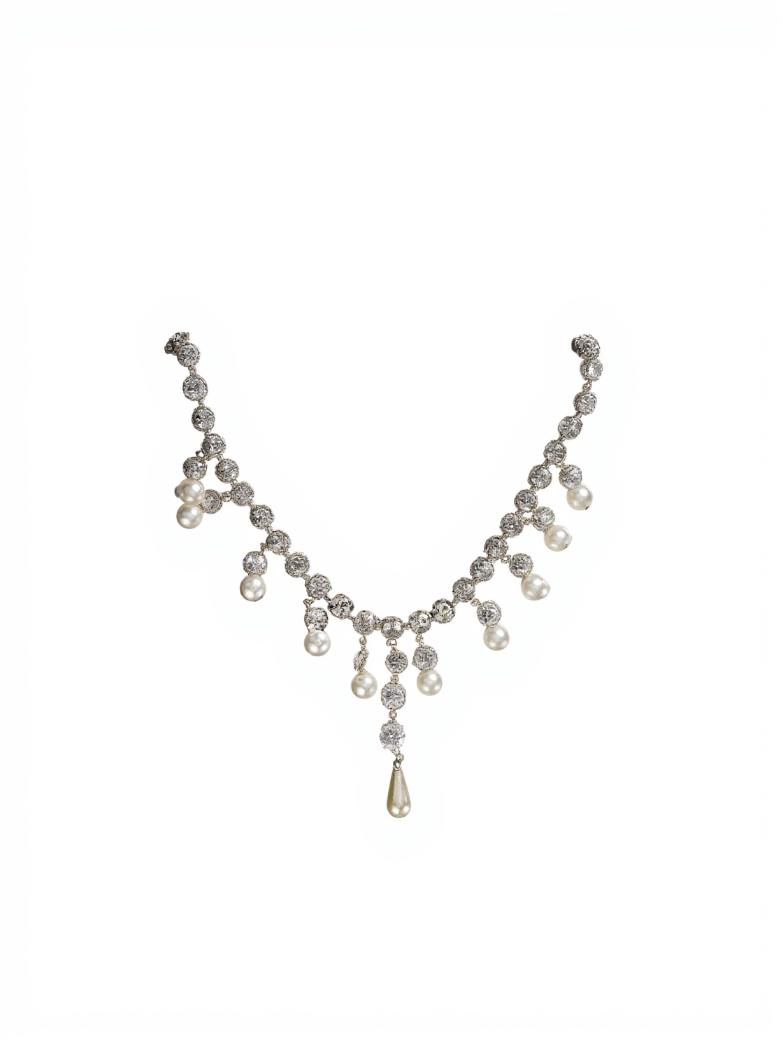 ZALA CRYSTAL PEARL FRINGE NECKLACE