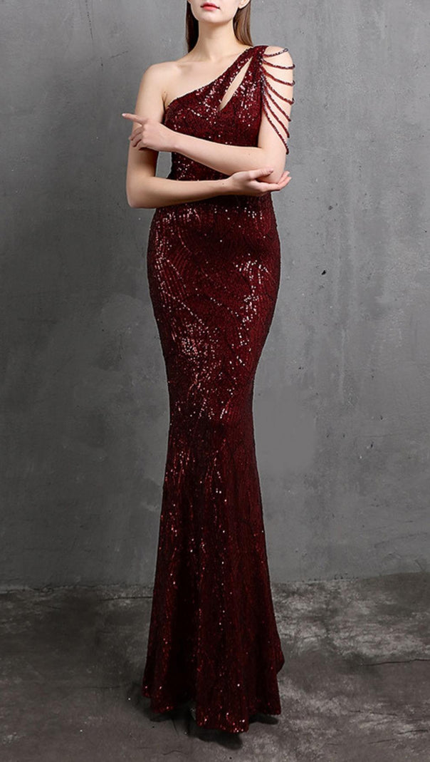 AIIZIE RED CUTOUT SEQUIN MAXI DRESS - product image