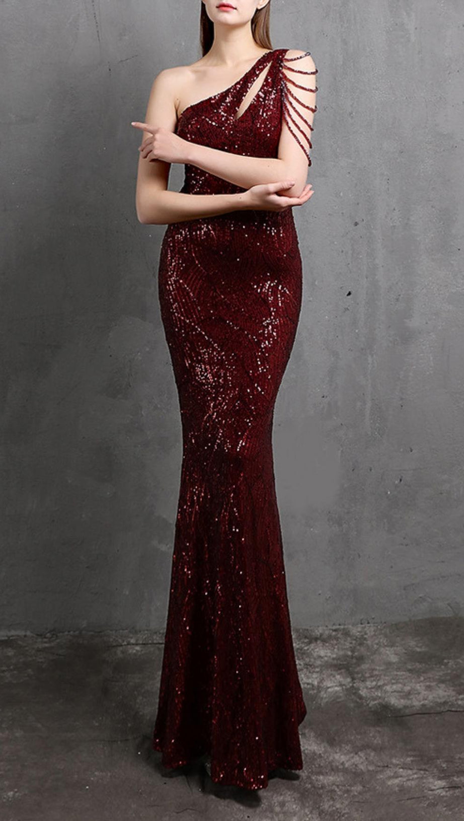 RED CUTOUT SEQUIN MAXI DRESS
