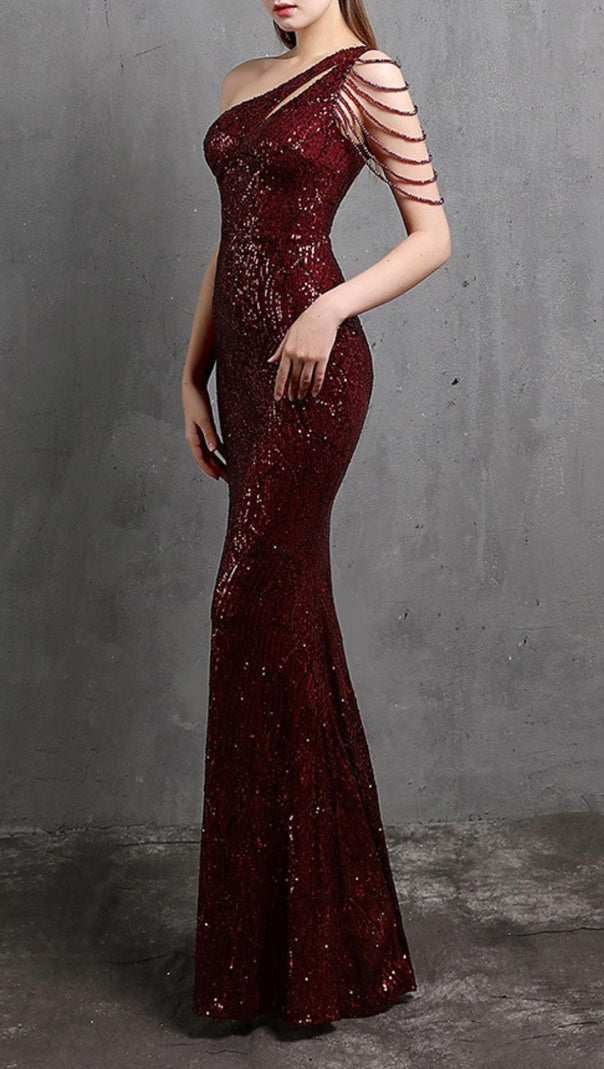 AIIZIE RED CUTOUT SEQUIN MAXI DRESS - product image