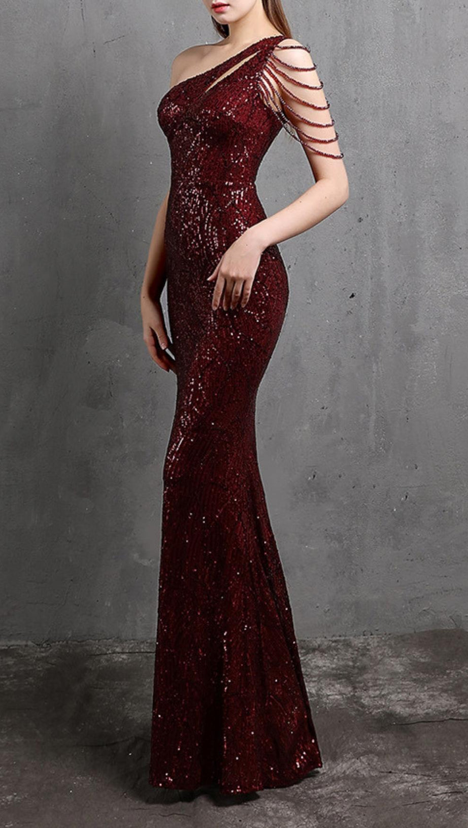 RED CUTOUT SEQUIN MAXI DRESS