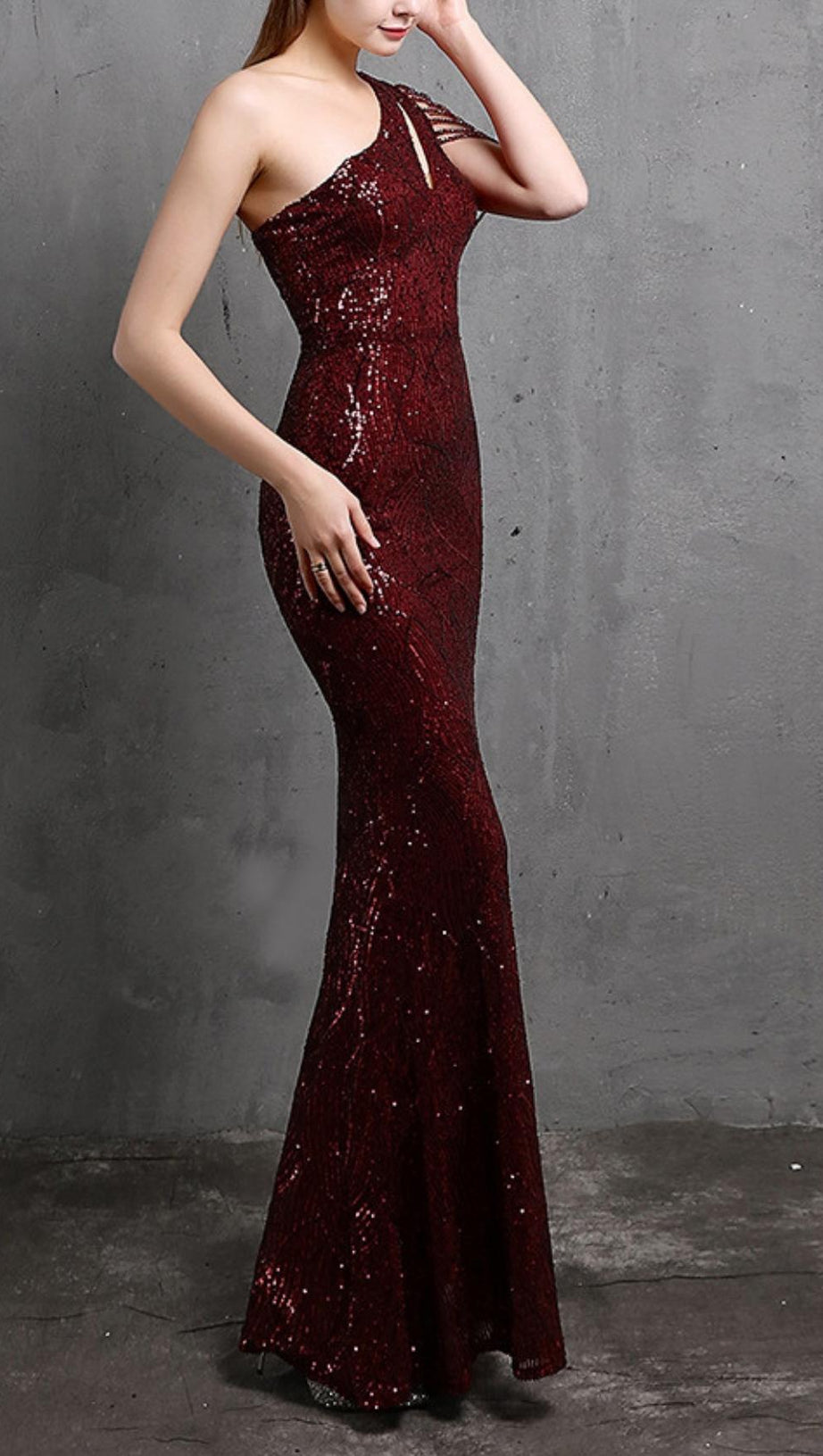 RED CUTOUT SEQUIN MAXI DRESS
