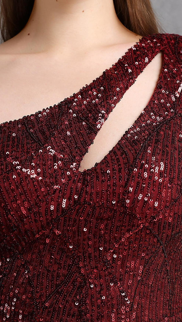 AIIZIE RED CUTOUT SEQUIN MAXI DRESS - product image