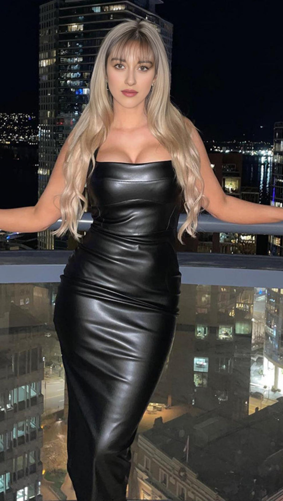 LEATHER STRAP MIDI DRESS