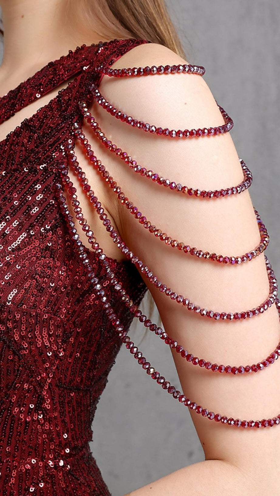 RED CUTOUT SEQUIN MAXI DRESS