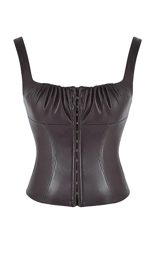 AIIZIE VEGAN LEATHER CORSET IN CHOCOLATE - product image