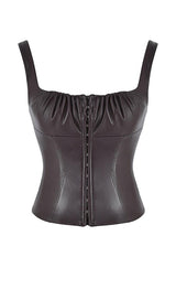 VEGAN LEATHER CORSET IN CHOCOLATE