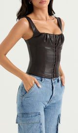 VEGAN LEATHER CORSET IN CHOCOLATE