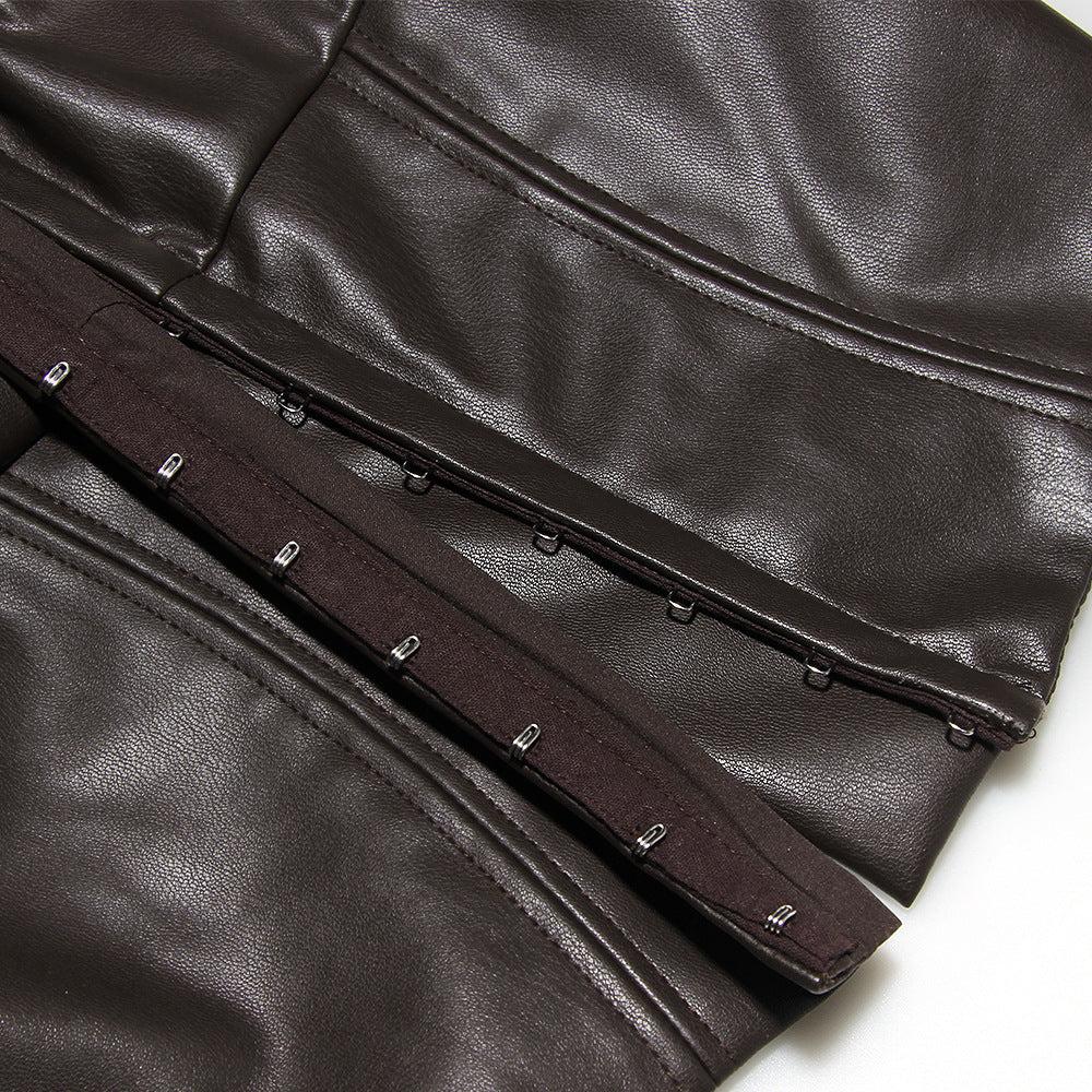 AIIZIE VEGAN LEATHER CORSET IN CHOCOLATE - product image