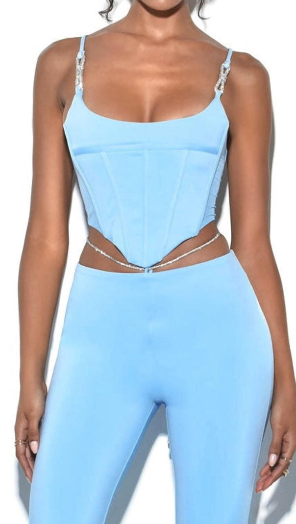 AIIZIE CORSET CAMISOLE TWO-PIECE SUIT IN BLUE - product image