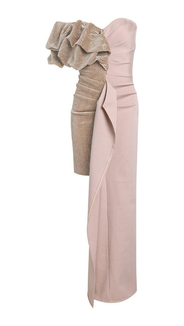 AIIZIE RUCHED STRAPLESS SPLICING MIDI DRESS - product image