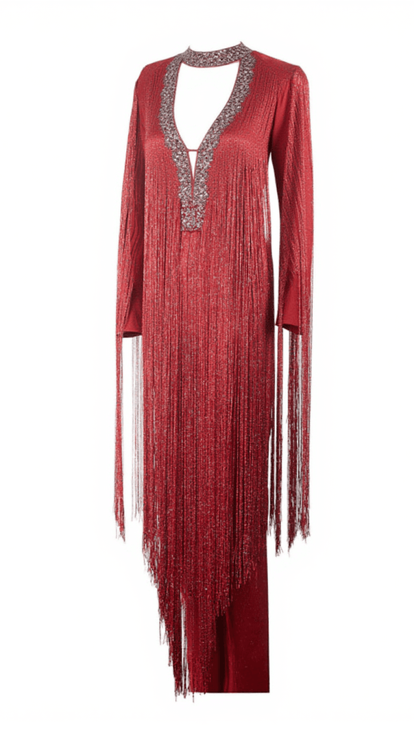 AIIZIE LISANNE LONG SLEEVE FRINGE BANDAGE JUMPSUIT - product image