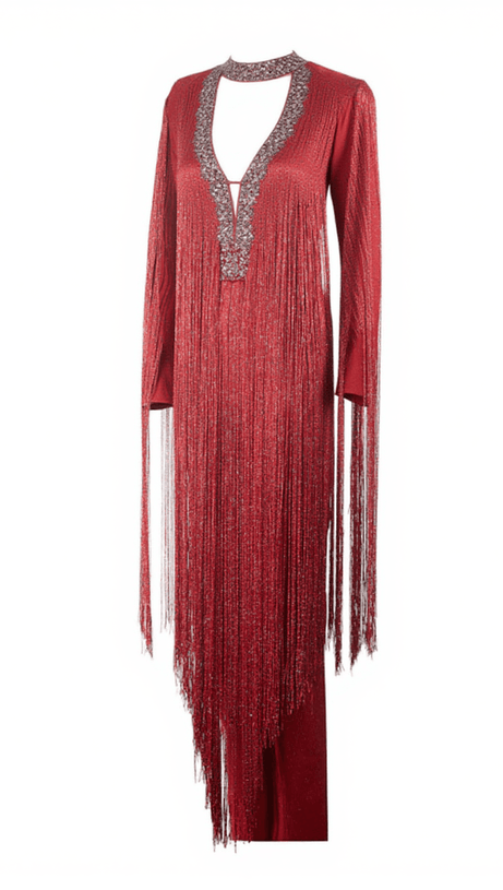 LISANNE LONG SLEEVE FRINGE BANDAGE JUMPSUIT