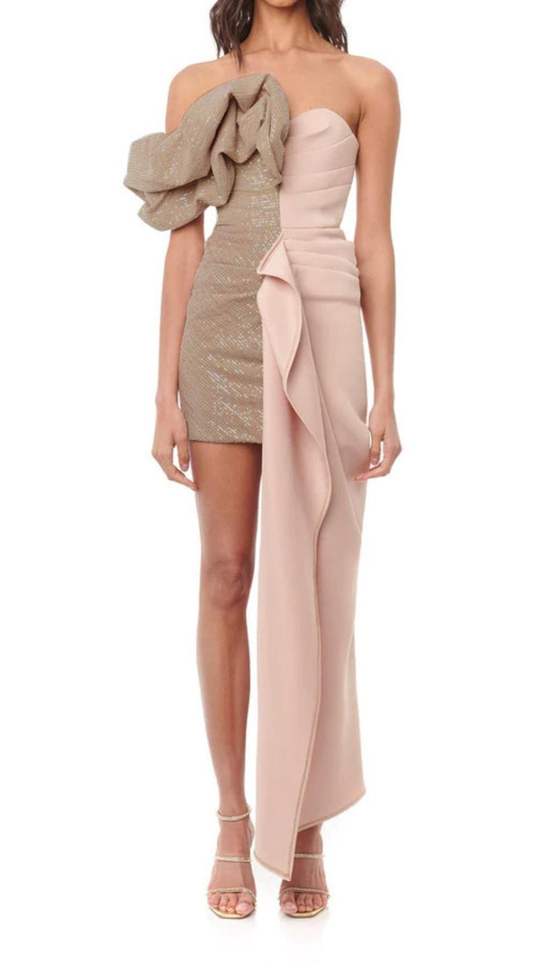 AIIZIE RUCHED STRAPLESS SPLICING MIDI DRESS - product image