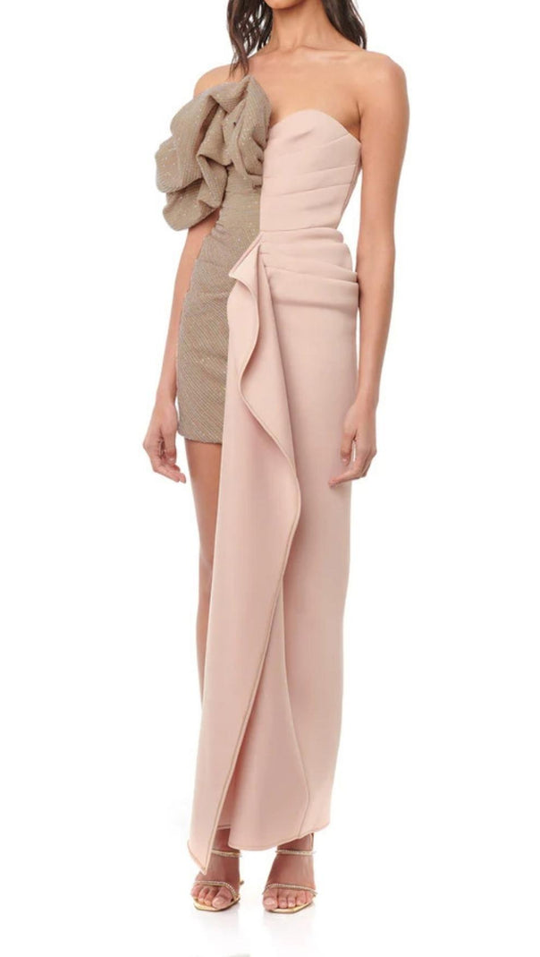 AIIZIE RUCHED STRAPLESS SPLICING MIDI DRESS - product image