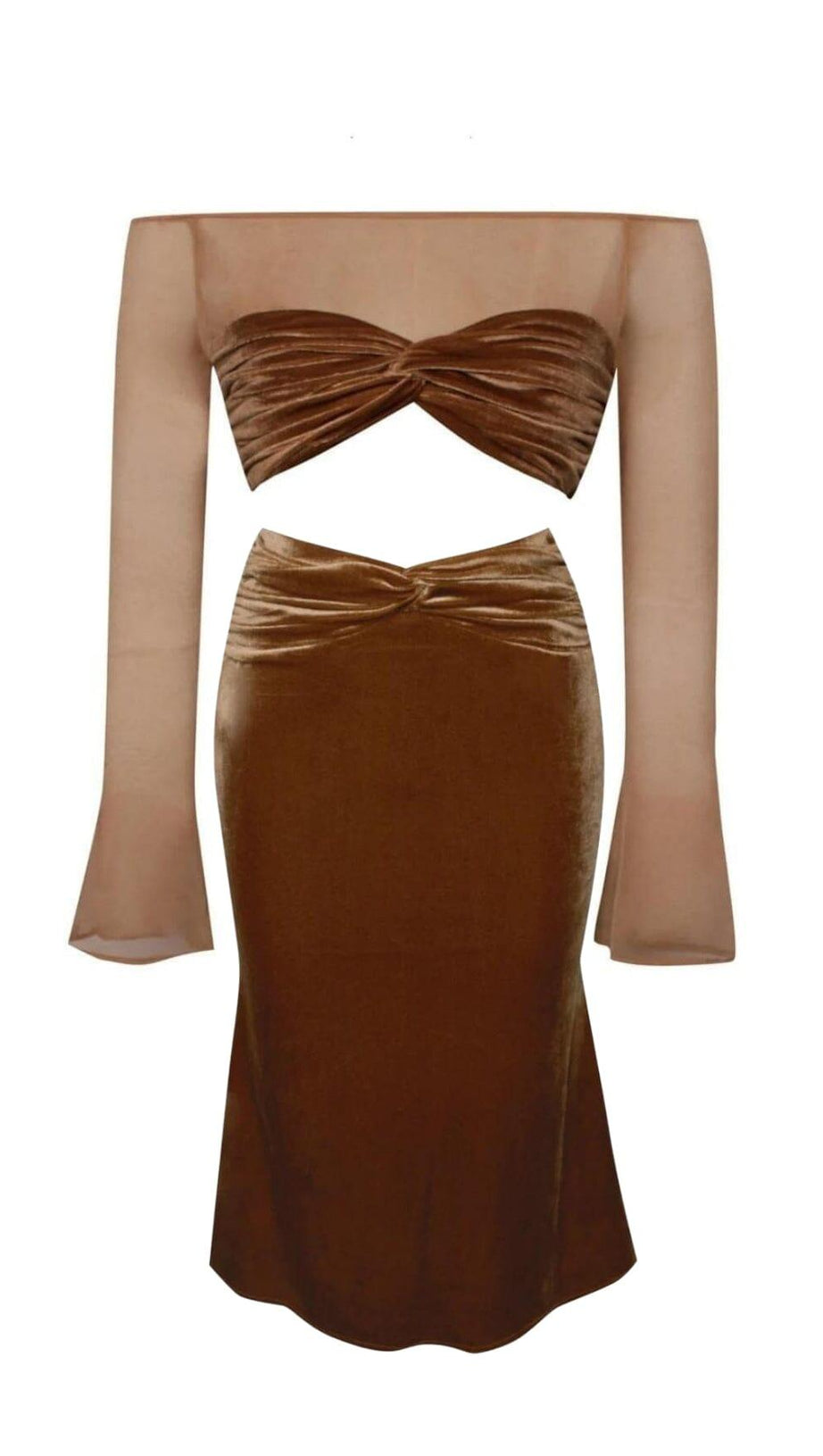VELVET MESH SLEEVE TWO PIECE SUIT