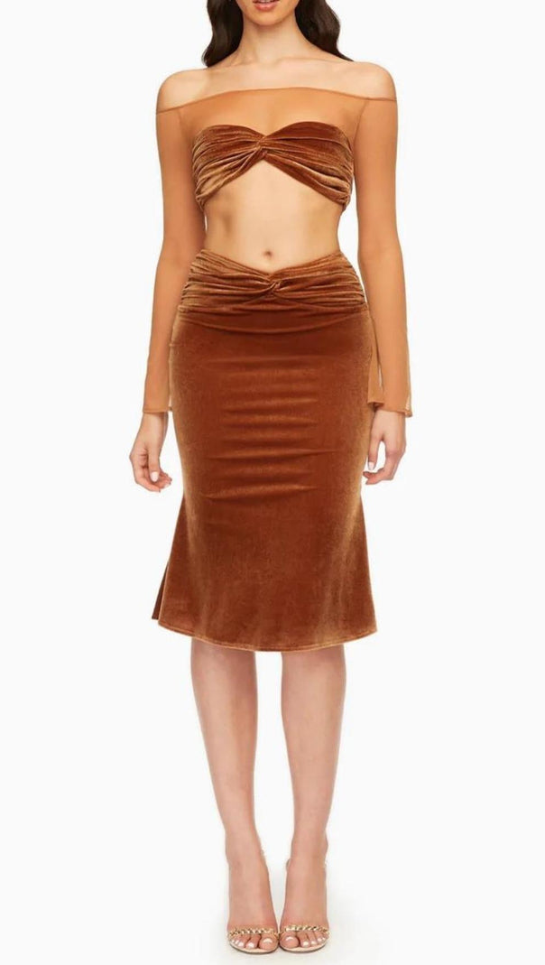 AIIZIE VELVET MESH SLEEVE TWO PIECE SUIT - product image