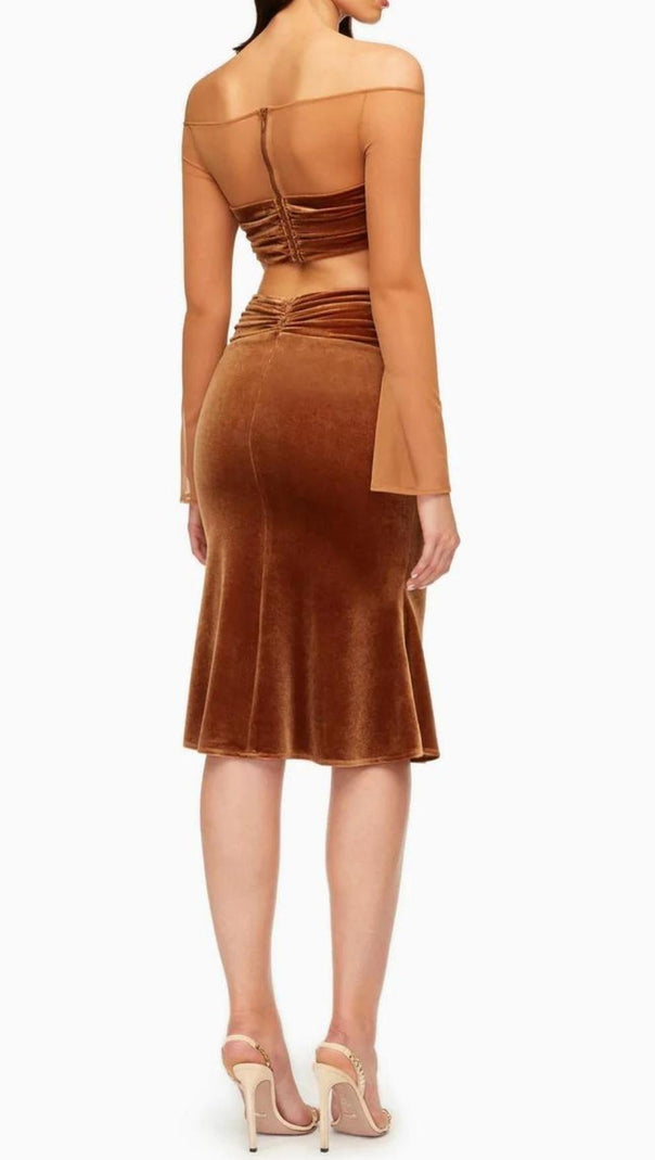 AIIZIE VELVET MESH SLEEVE TWO PIECE SUIT - product image